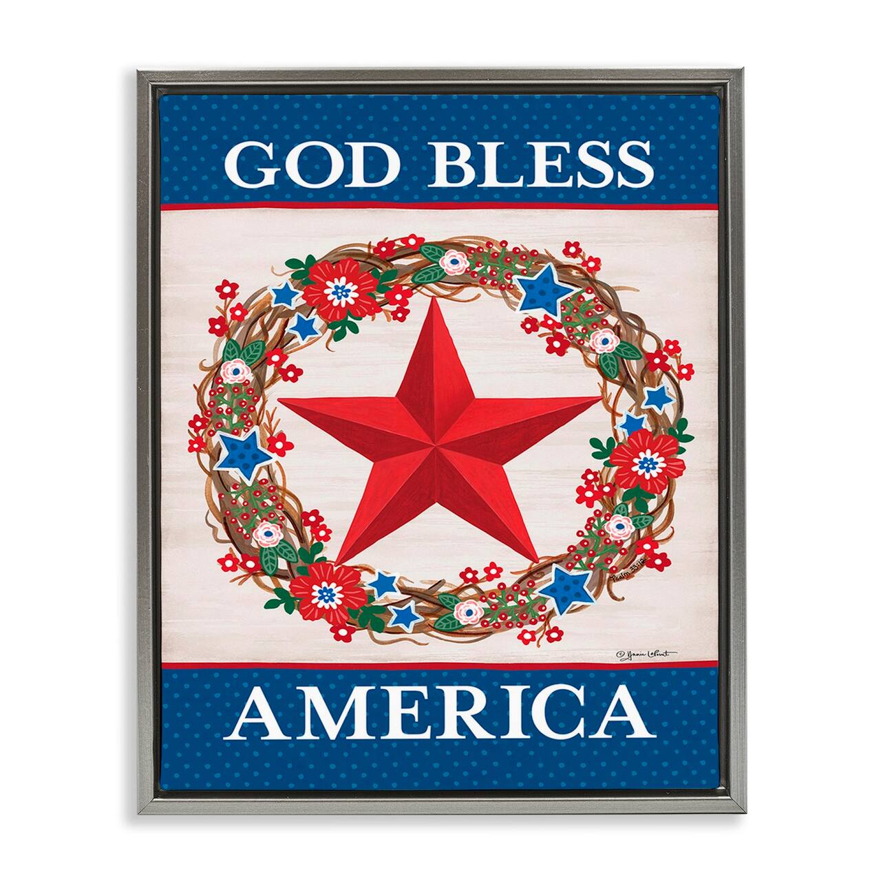 Stupell Industries God Bless America Wreath Floater Framed Art